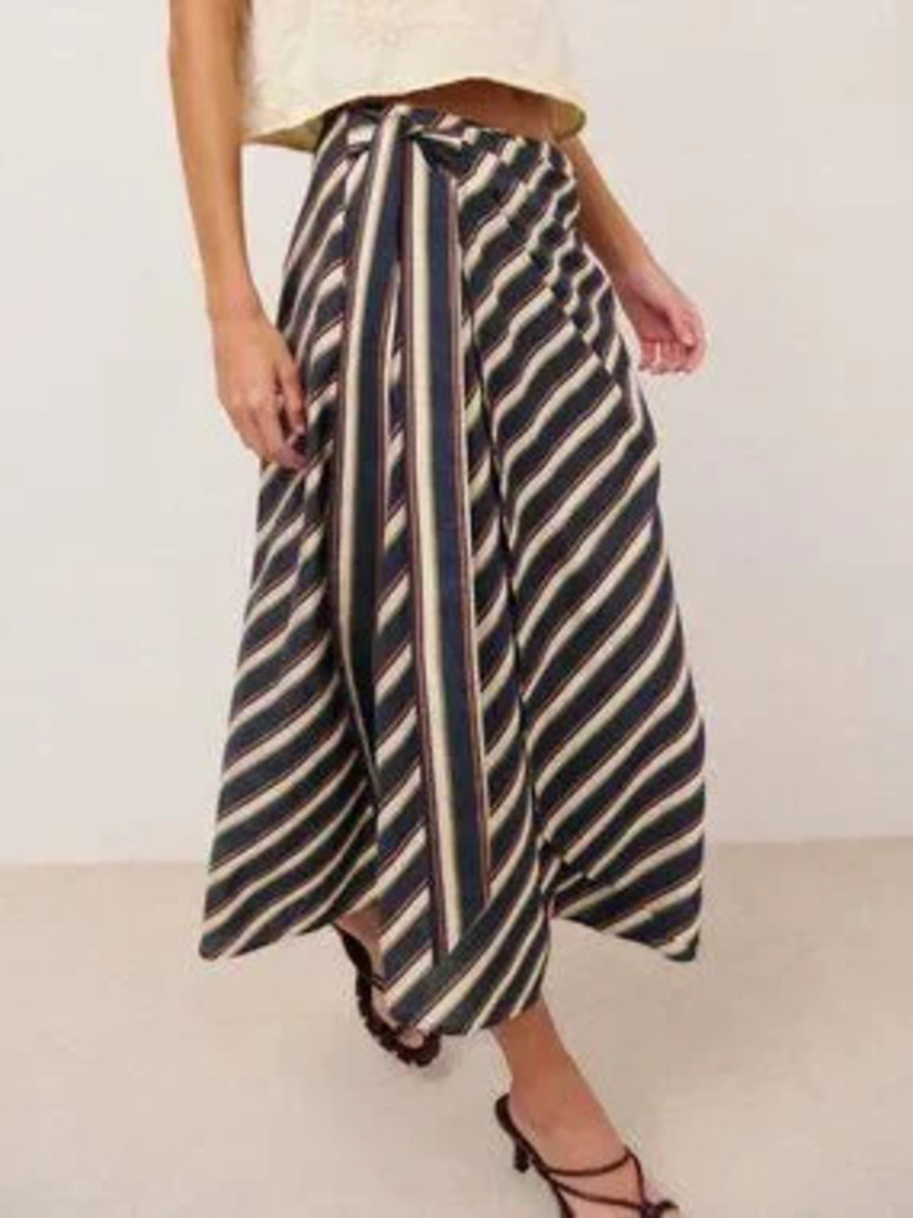 Multicolor Casual Women's Striped Wrap Midi Skirt